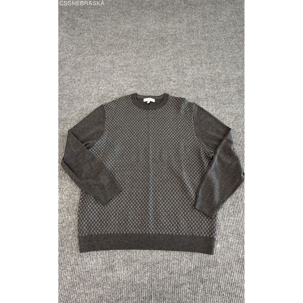 Turnbury Men's Gray Extra Fine Merino Wool‎ Checkered Jacquard Sweater Sz XL